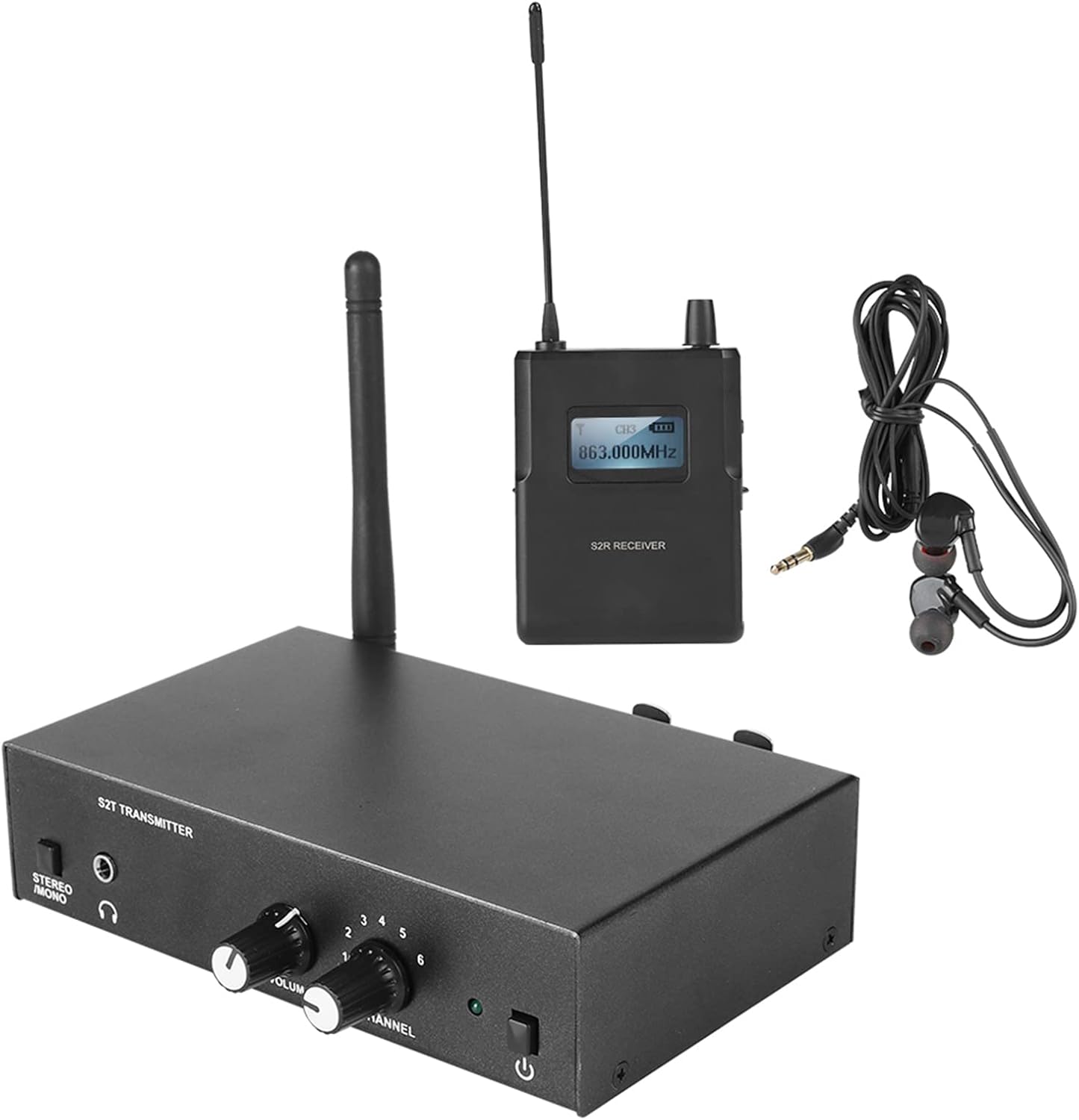 UHF Stereo Wireless in Ear Monitor System with Earphone, 863865Mhz Wireless Microphone System