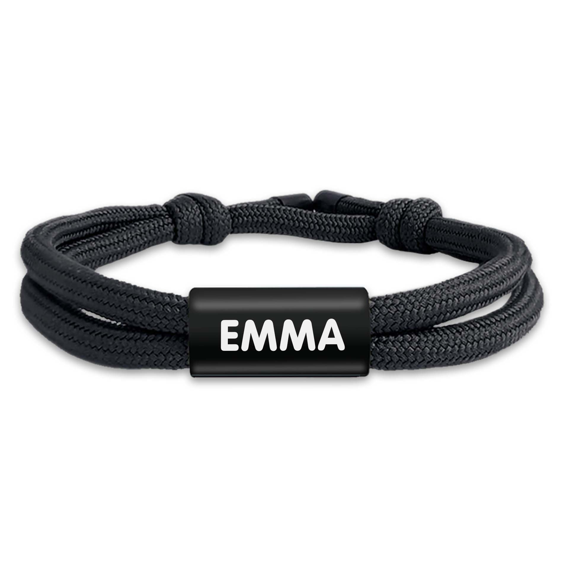 EASY2NAME - Personalised bracelet for boys & girls – Bracelet personalised for children – Braided fabric ribbon customisable with 2 lines of text. (Black)