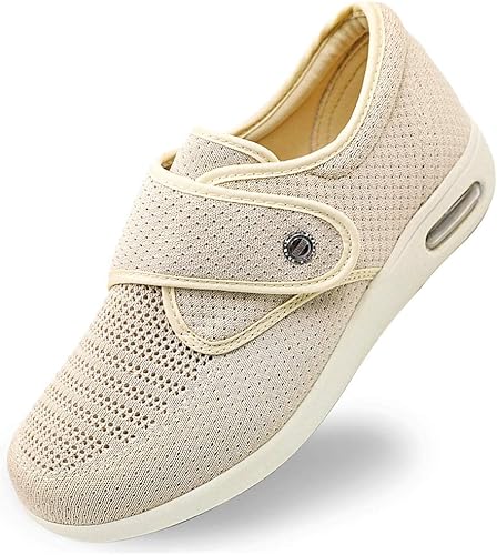 Women's Diabetic Elderly Shoes Mesh Breathable Walking Sneakers Lightweight Adjustable Easy On and Off Strap Summer Slippers for Swollen Feet