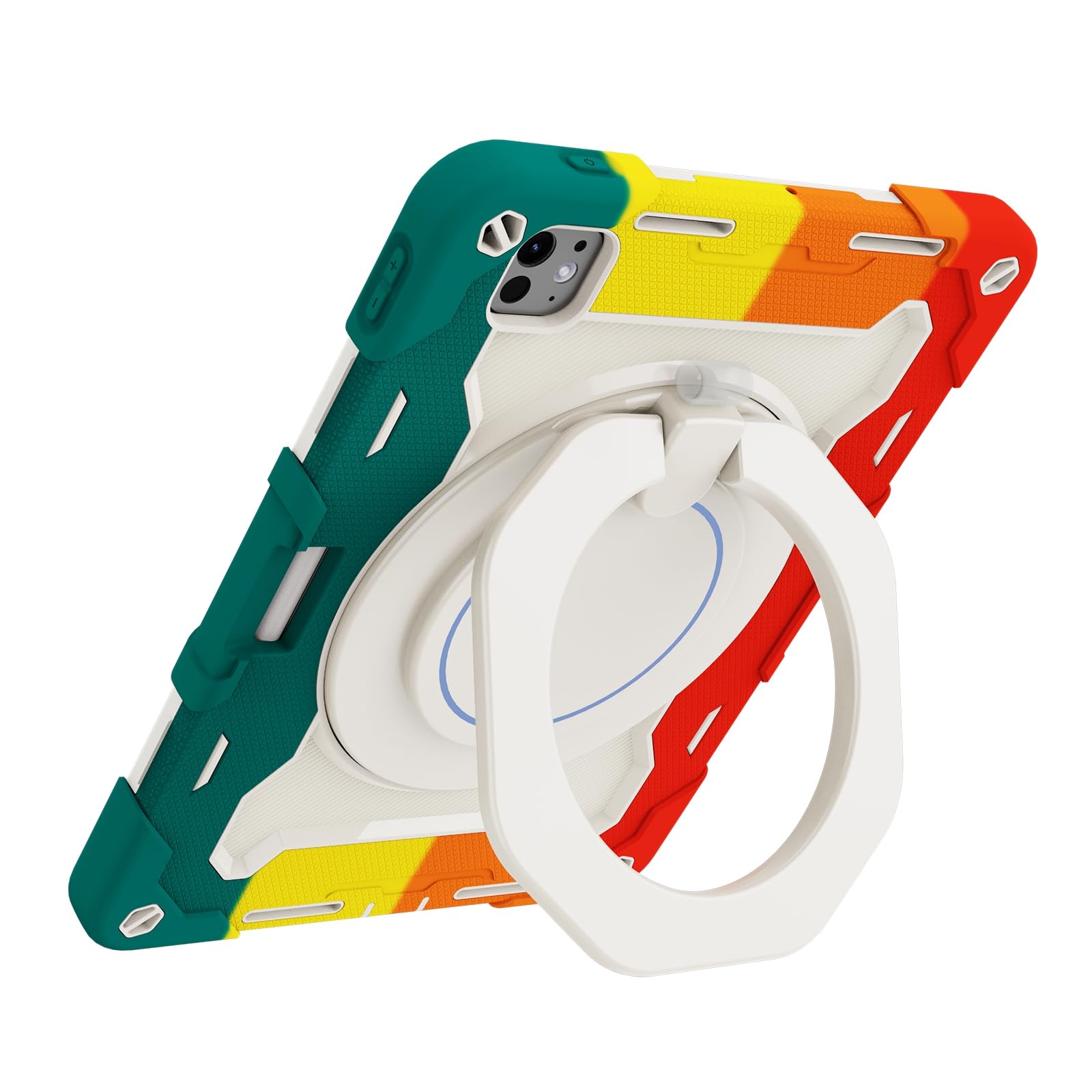 YIMICO for iPad Pro 2024 11 inch(M4) case for Kids Boys,with Pencil Holder,Shockproof Rugged Protective Cover with 360 Stand (Rainbow Red, iPad Pro 2024 11 inch(M4))