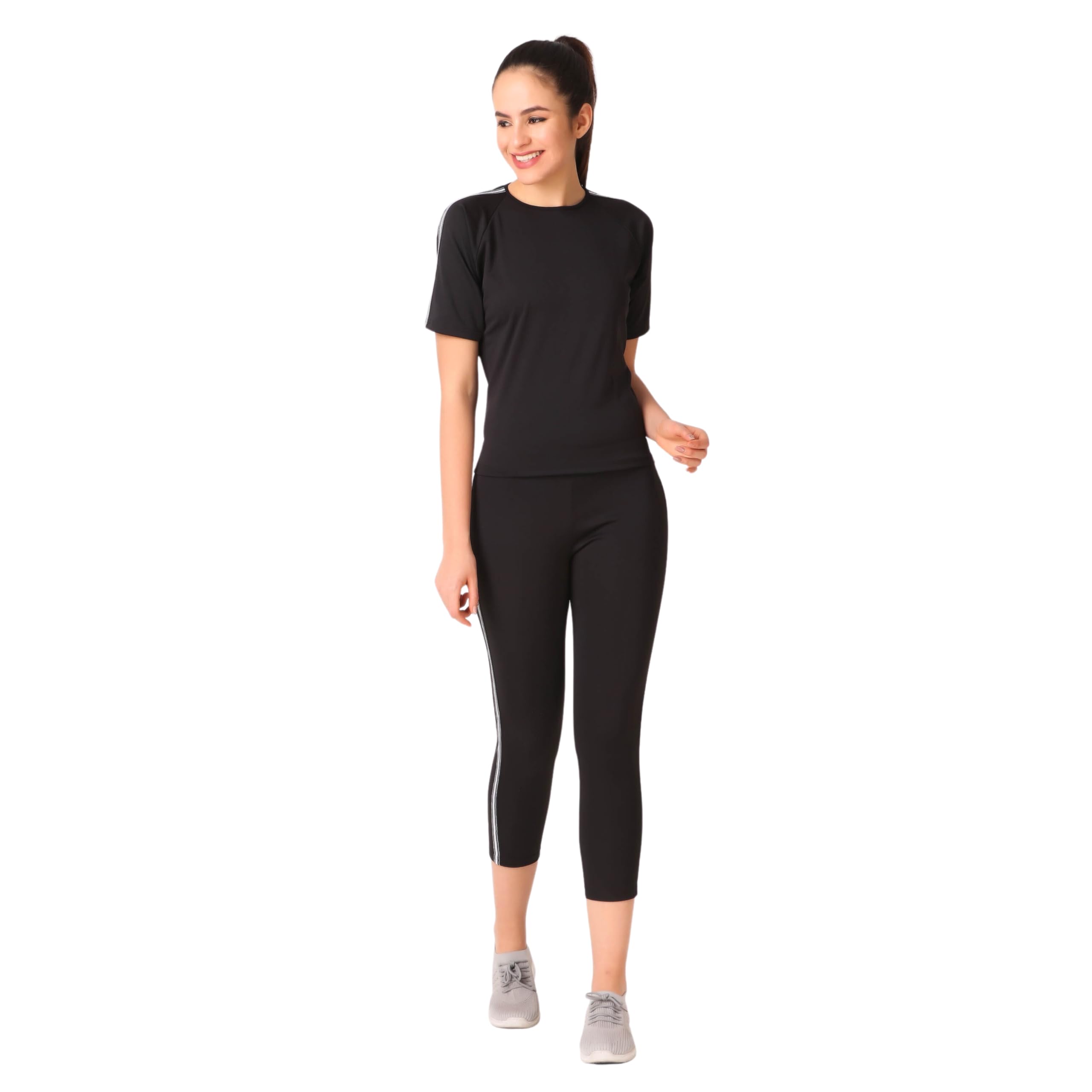 Women's Body Fitted Gym Running Sports Track Suit | Regular Casual Fit | Track Suit for Girls & Women | Fabric - Polyester Blend | Color - Black-image-38