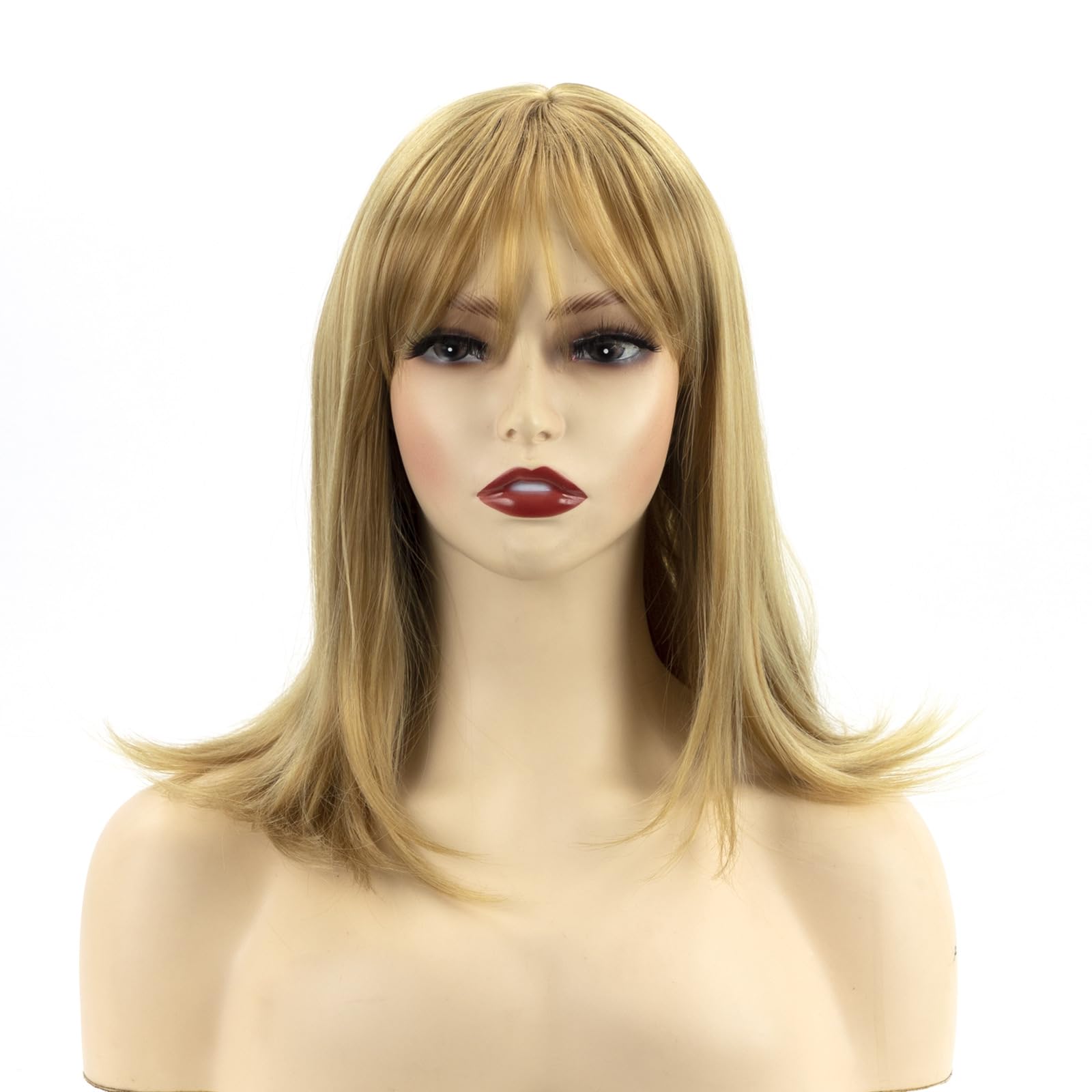 Photo 1 of ORAVISTA Strawberry Blonde Wig with Bangs Medium-Length Wigs Human Hair Mixed Synthetic for Women, Lightweight Perfect for Daily Wear (Blonde,12 inch)