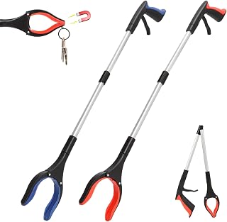 2 Pack Grabber Reacher Tool, Foldable Pickup Tool with 90° Rotating Head & Magnet for Seniors - Portable Reacher Grabber for Trash Picking, Mobility Aid (Orange & Blue)