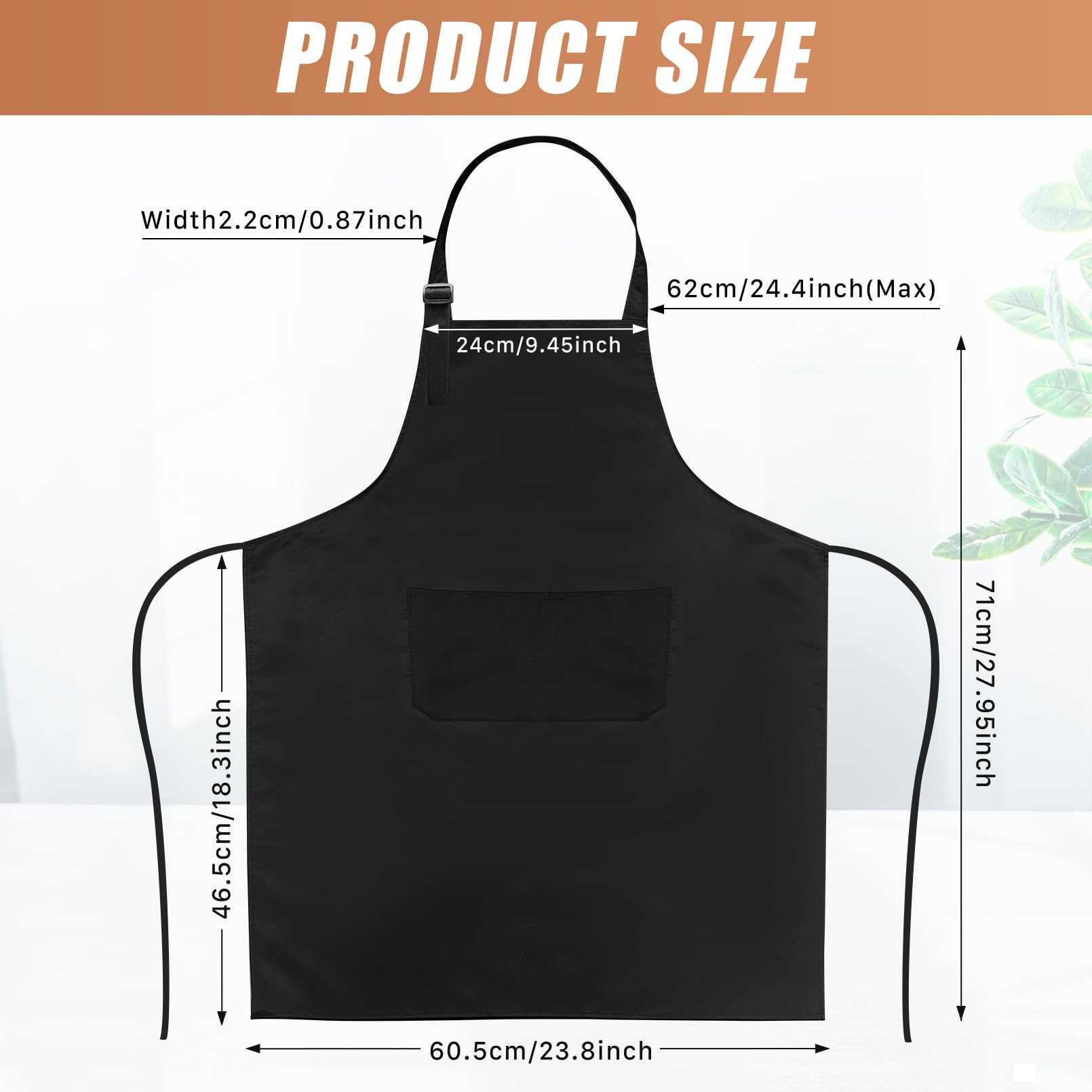 24 grembiuli unisex, in tinta unita, con 2 tasche, regolabili, per adulti, cucina, barbecue, grigliate, forno, lavabili in lavatrice, nero, 60,5 x 71 cm