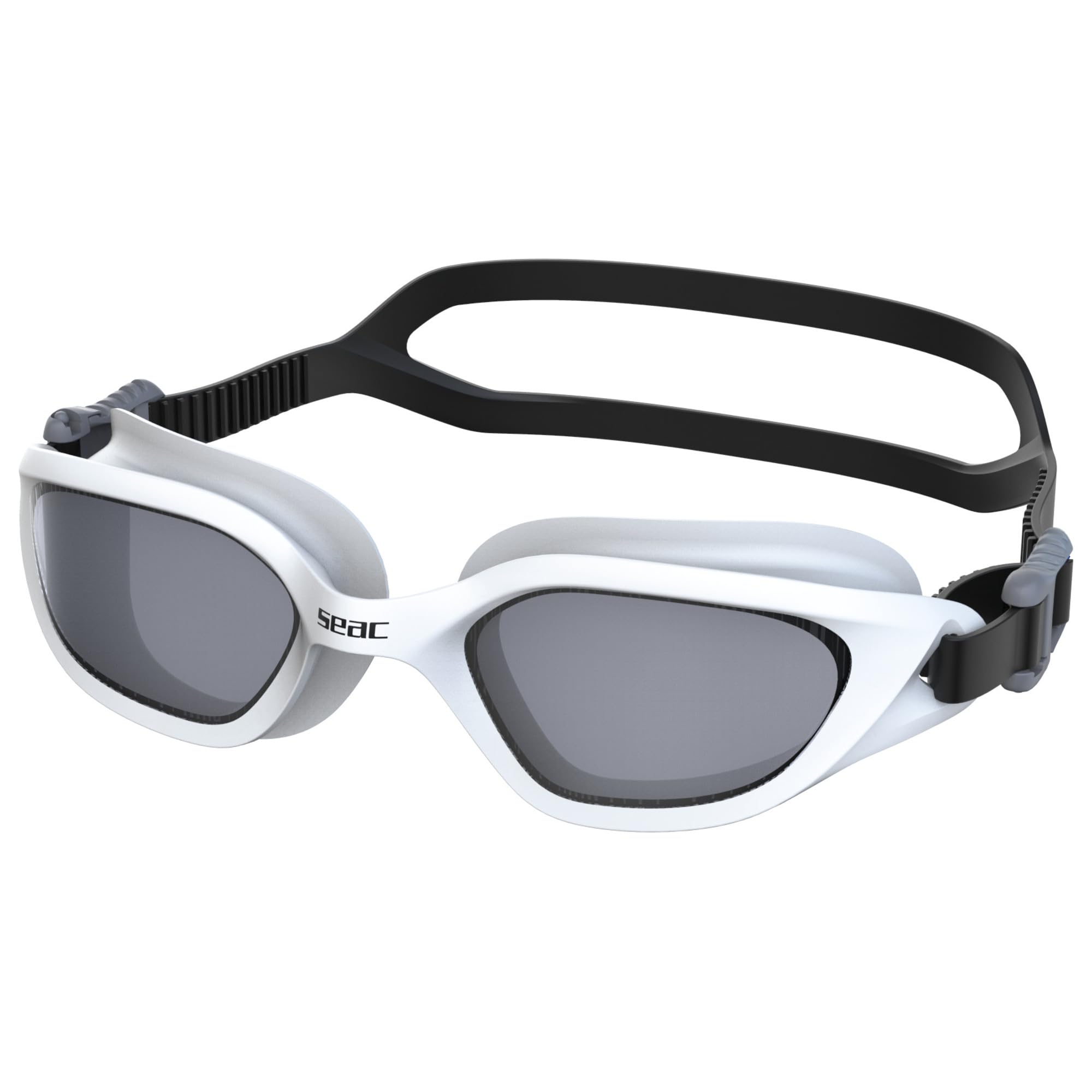 SEAC Mood, swimming goggles with scratch-resistant and anti-fog polycarbonate lenses, silicone gaskets, white/black