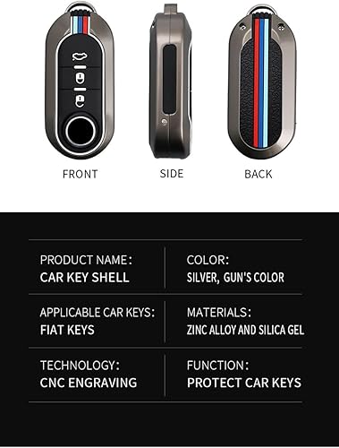 Miniatura 7 de SANRILY Funda luminosa de 3 botones para llavero Fiat 500 500C 500L 500X Abarth sin llave con llavero plateado