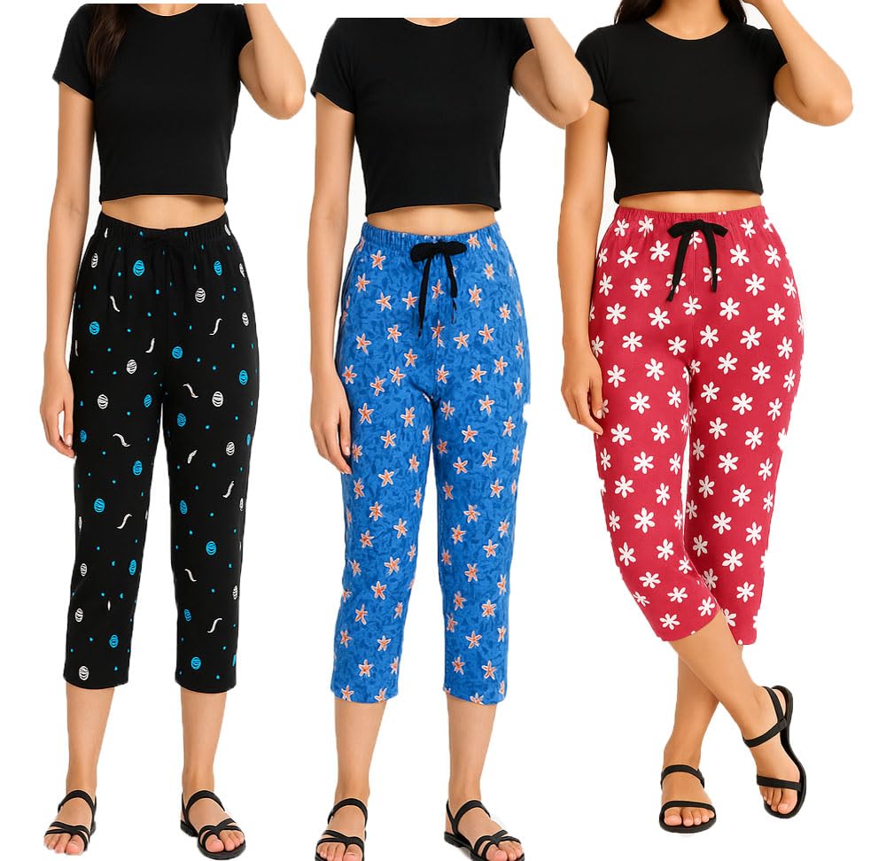Womens Printed Capri, Yoga and Gem Wear Capri for Women 3Pack-image-18