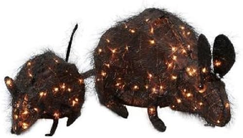 '2.6 & 20" Lighted Tinsel Mouse Set