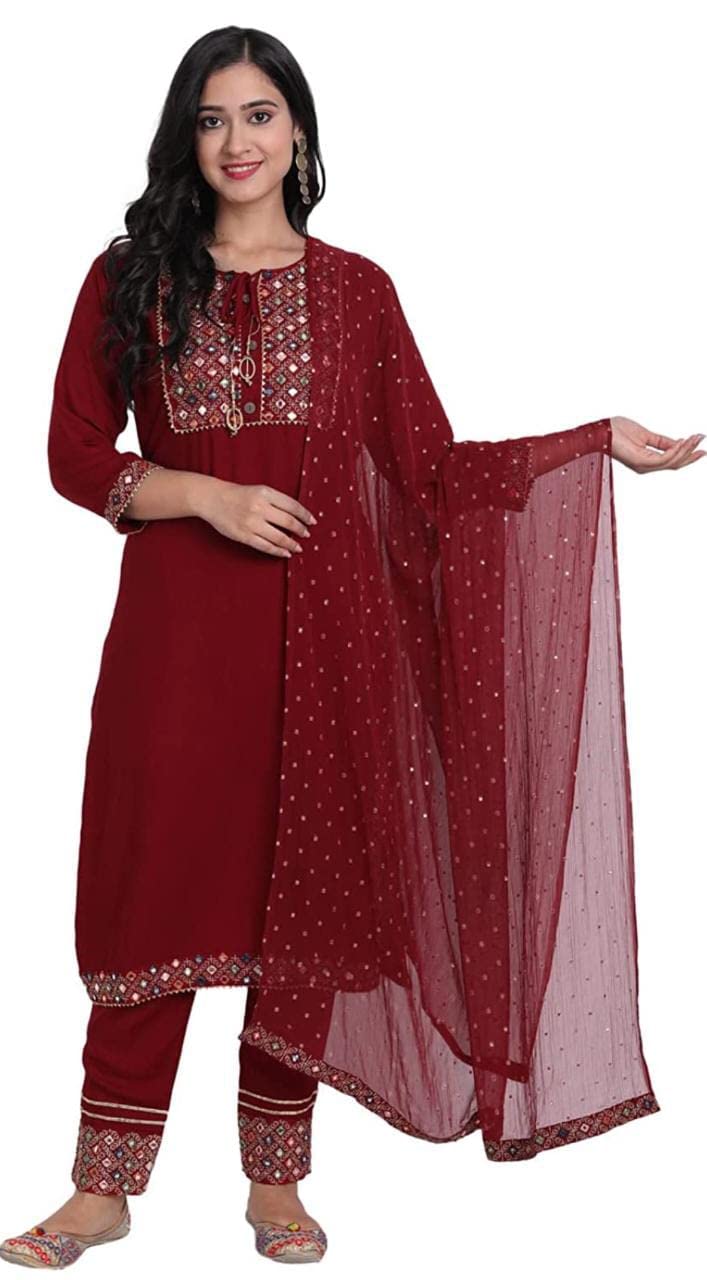 GenericRazim World RW-29- Women Embroidered Fashionable Mirror Work Kurta, Pant and Dupatta Set for Wedding, Party & Festivals