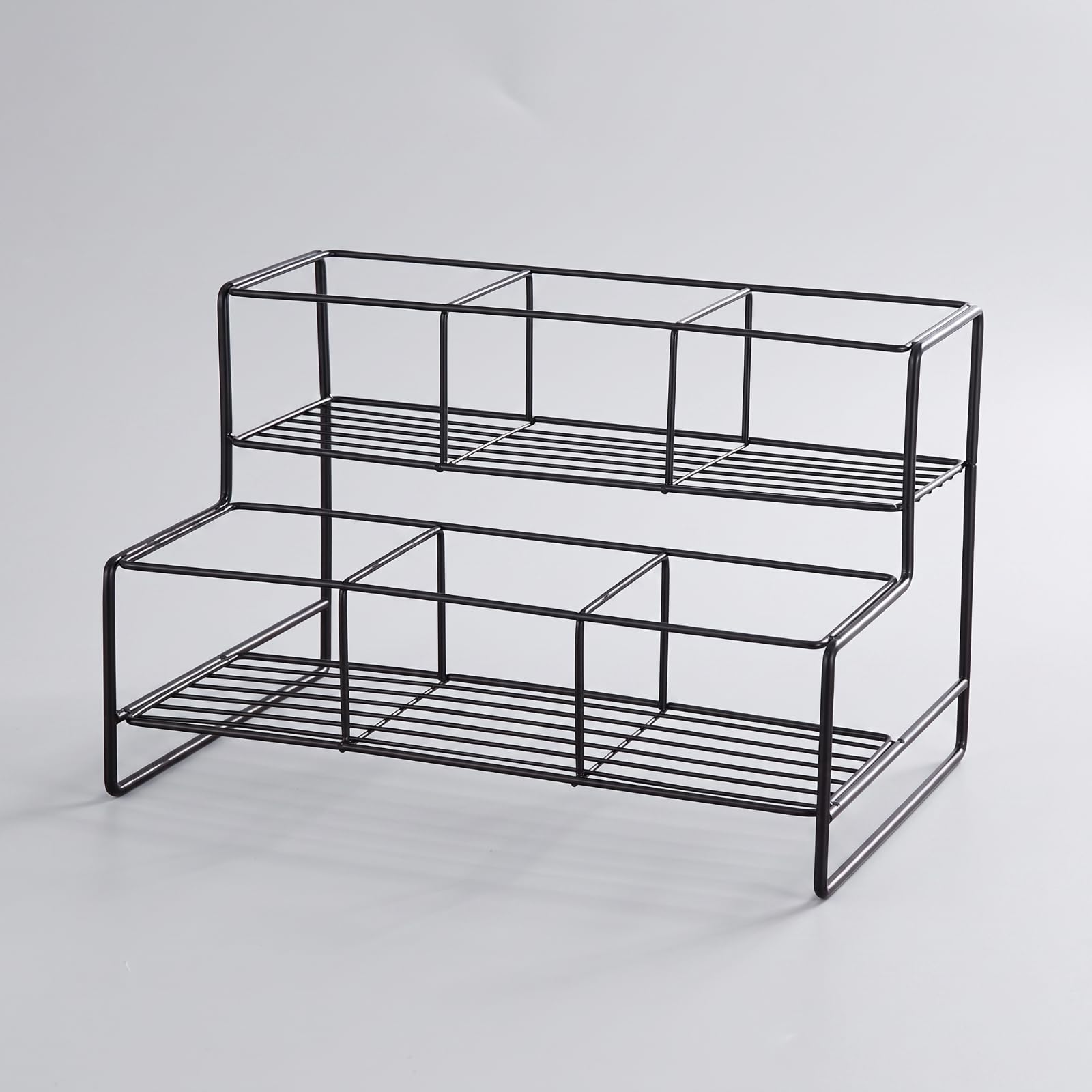 Amagogo Estante Exhibidor Botellas Jarabe con Diseño Escalera Doble para Mostrador Cocina con Acabado Pintura Horneada en Hierro Negro Acuado para Almacenar, Style to 2