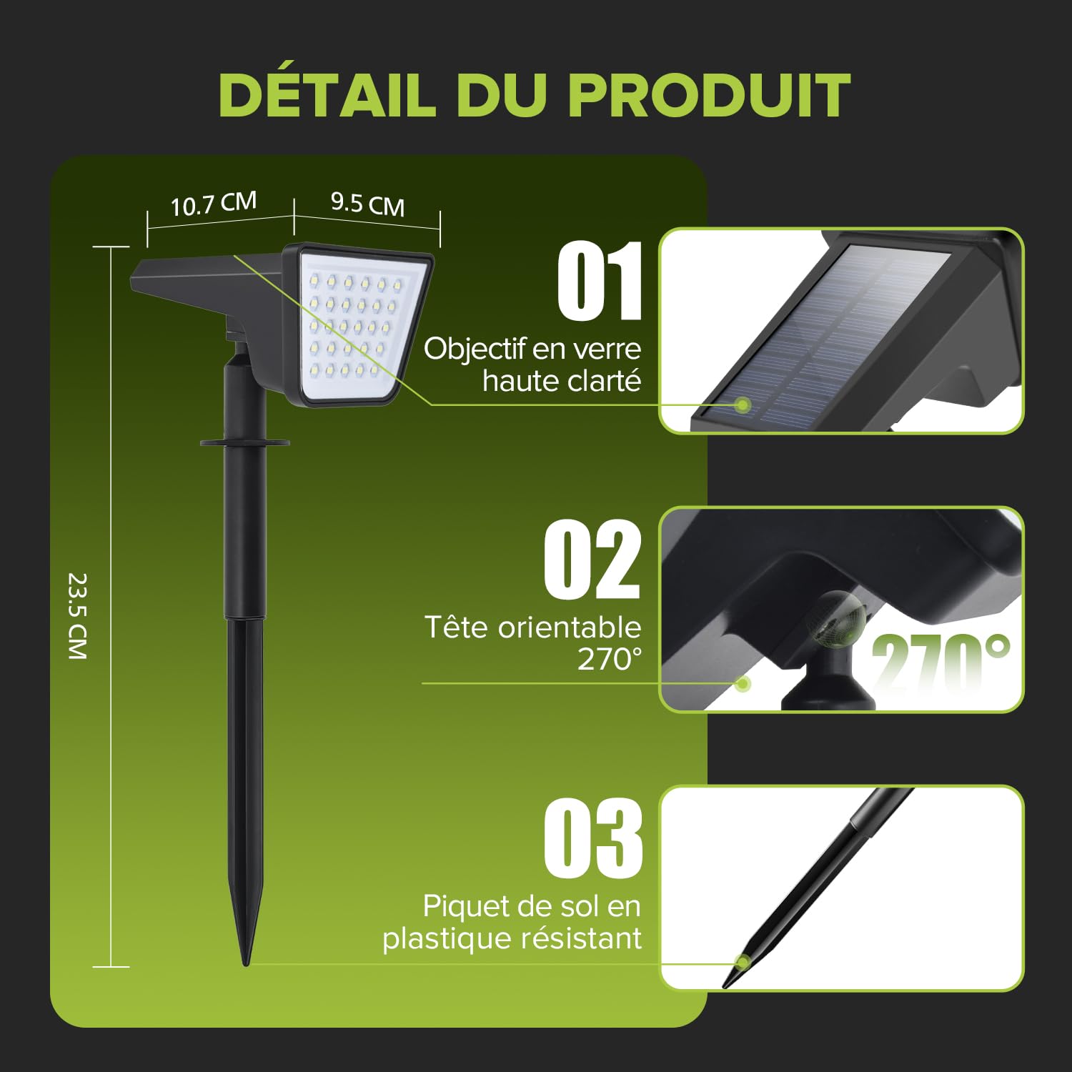 UME Batteria agli ioni di litio nell'apparecchiatura Set di 6 Faretti Lampade Solari Esterni Impermeabile 28 LED 3000K, Illuminazione Paesaggistica per Giardino, Vialetto e Prato, Funzione Crepuscolo