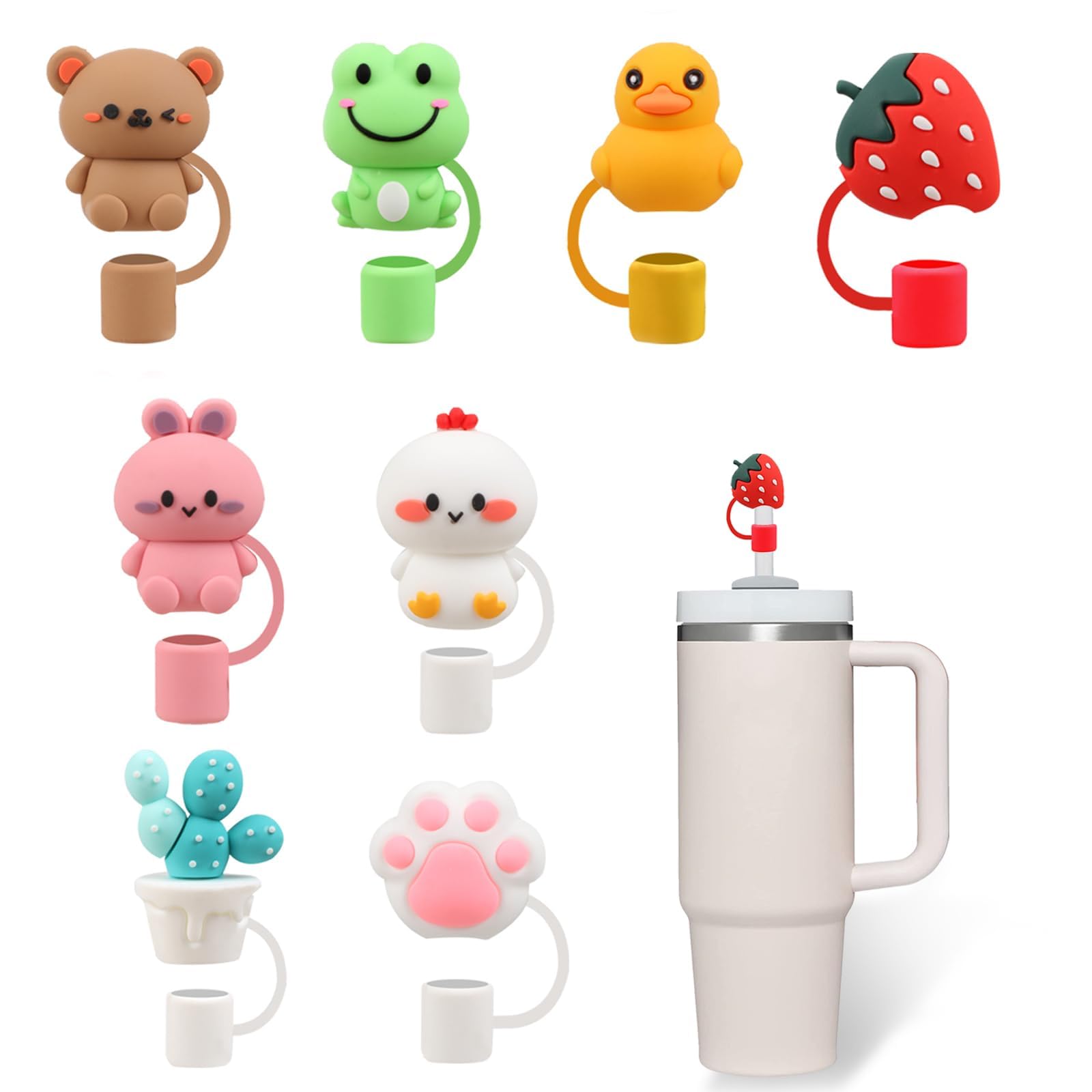 Knource 8pcs Straw Covers Cap for Stanley Cup, 10mm Dust-Proof Silicone Straw Toppers, Reusable Straws Cover Tips for Stanley 40/30 Oz Tumbler Accessories (Style-3)