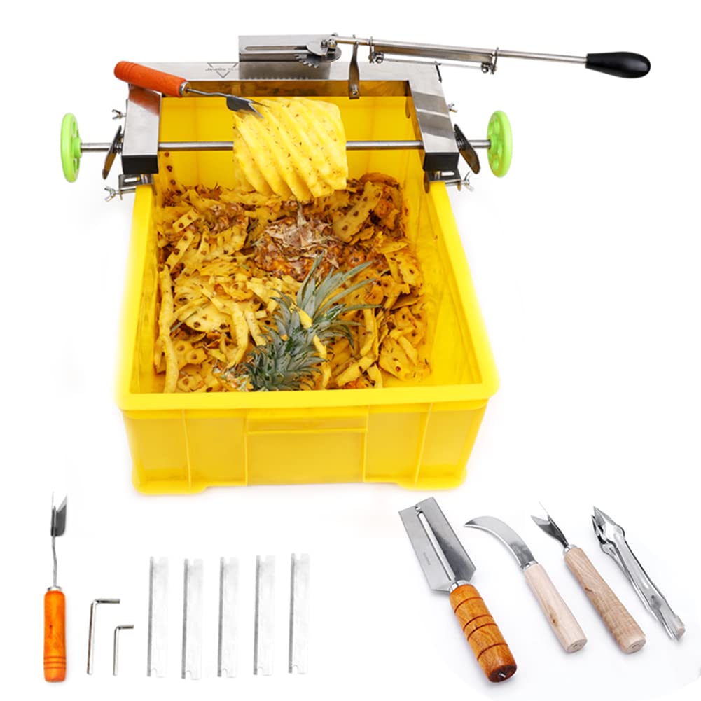 Fruit Shop Ananas-Peeling-Messer, automatische Drehschalenmaschine mit 4 Ersatzklingen Ananas-Hollower, professionelles Ananas-Peeling-Werkzeug