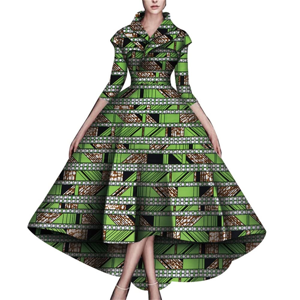 African Dresses for Women A-line Floor-Length Dress Traditional Ankara Kente Print Evening Dress, 10, X-Large
