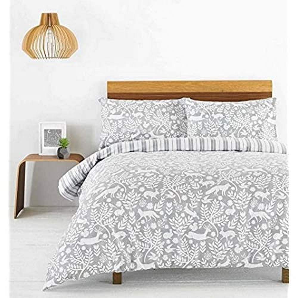 Furn. Skandi Woodland King Size Grey Brushed Cotton Duvet Set