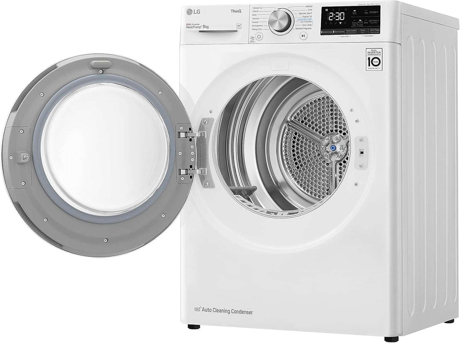 LG RH90V9AVHN Asciugatrice Smart a Carica Frontale 9 Kg, Classe C, Condensazione con Pompa di Calore, Wi-Fi con SmartThinQ, Eco Hybrid, Allergy Care, 60 x 69 x 85 cm - Bianco