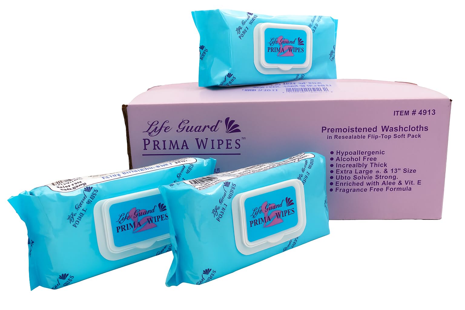 Prima Wipes, Premoistened Washcloths, Extra-Large, Hypoallergenic, Alcohol Free, Thick, Ultra Soft, Enriched with Aloe & Vit. E, Fragrance Free,