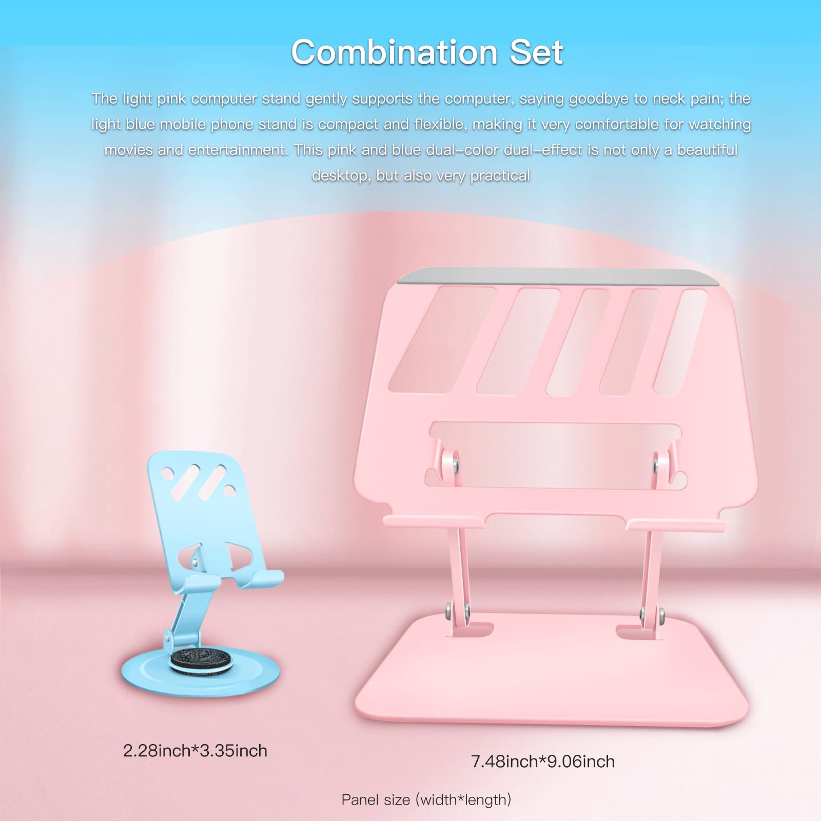 ZSAUTHREE Pink Adjustable Laptop Stand for Desk&Rotating Phone Holder Blue,Portable Stand No Need Install,Perfect for Office,Home & Travel Ideal Cell Phone & Laptop Stand Combo