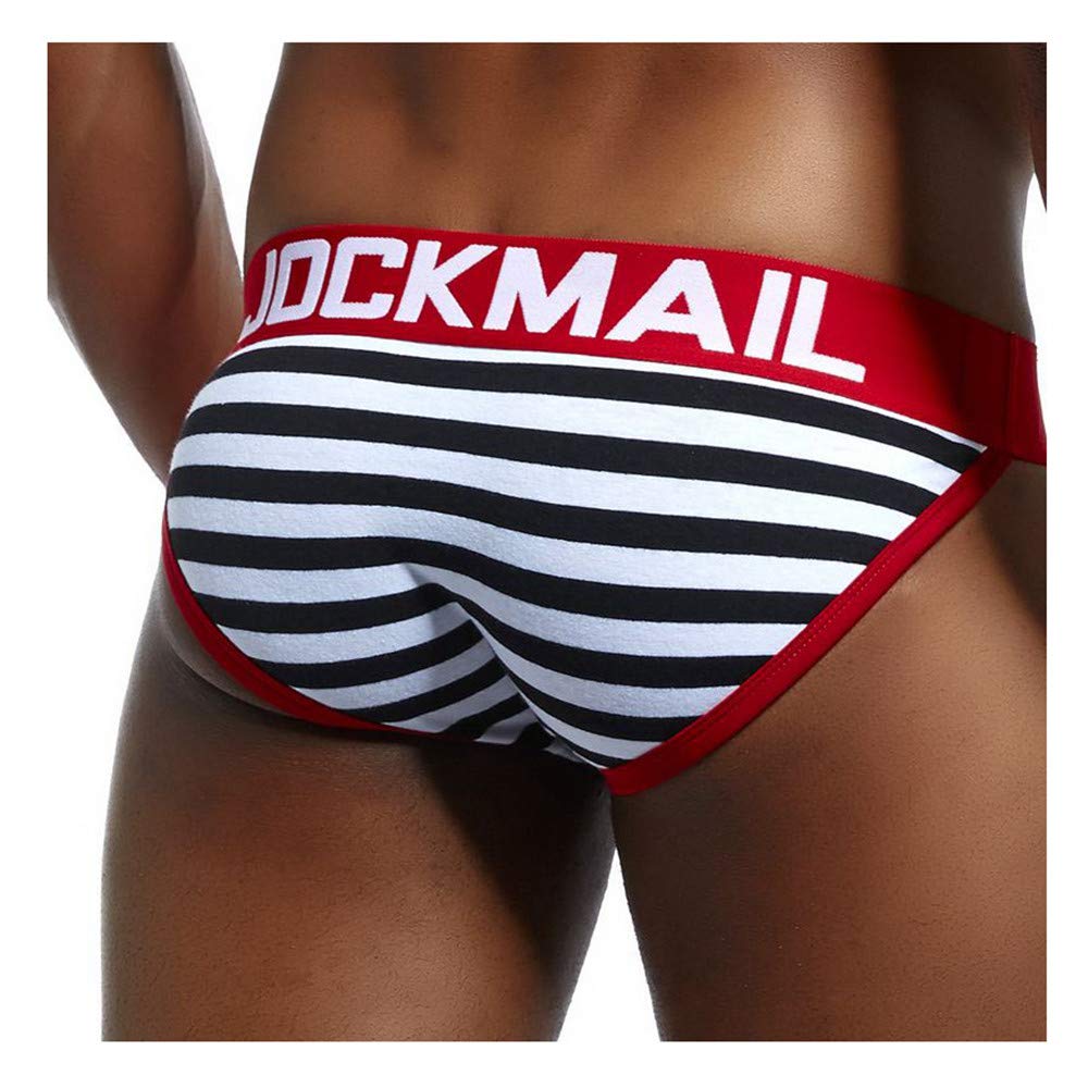 Jockmail Men's Red Sexy Underwear Briefs Sexy Bikini Briefs Cotton Striped Briefs Panties Underwear Hot (L, )