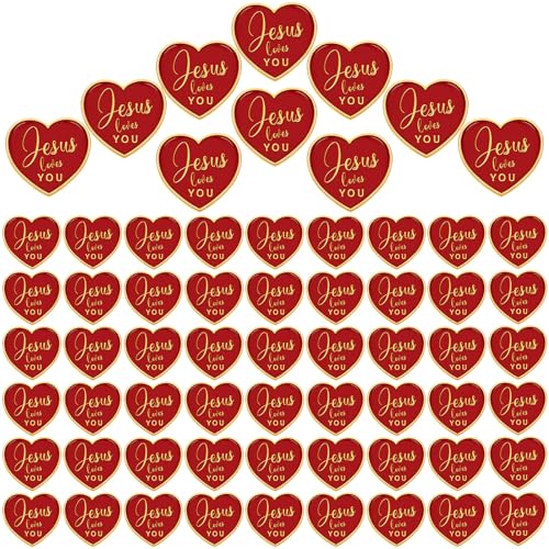 Tondiamo Jesus Loves You Pins Bulk Religious Heart Pins Bulk Christian Church Gifts for Sunday School Church Visitors Members Clergy