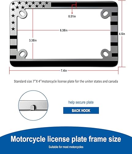 Miniatura 3 de Marco de matrícula de motocicleta  Soporte para placa de bicicleta de acero inoxidable con bandera estadounidense, soporte de metal patriótico de