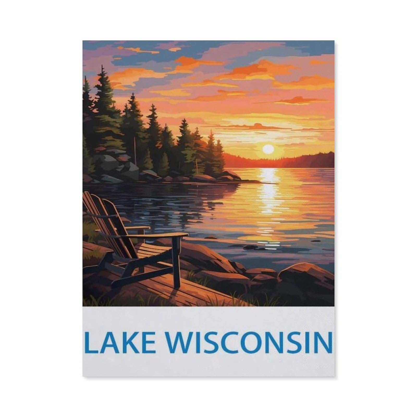 BEAYODKP 5D DIY Full Round Drill Diamond Painting，Lake Wisconsin，Embroidery Full Round Diamond Cross Stitch Rhinestone Mosaic Decor Gift（50 x 60 cm/19.68 x 23.62 inches）-CN57