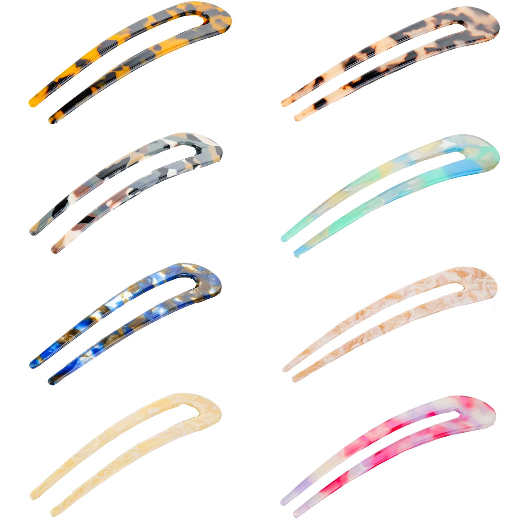 U Shape Cellulose Acetate Hair Pins, Sinide 8 Pack Tortoise Shell French U Pins Vintage Hair Fork Hair Pin for Women Ladies Buns Hair Accessories