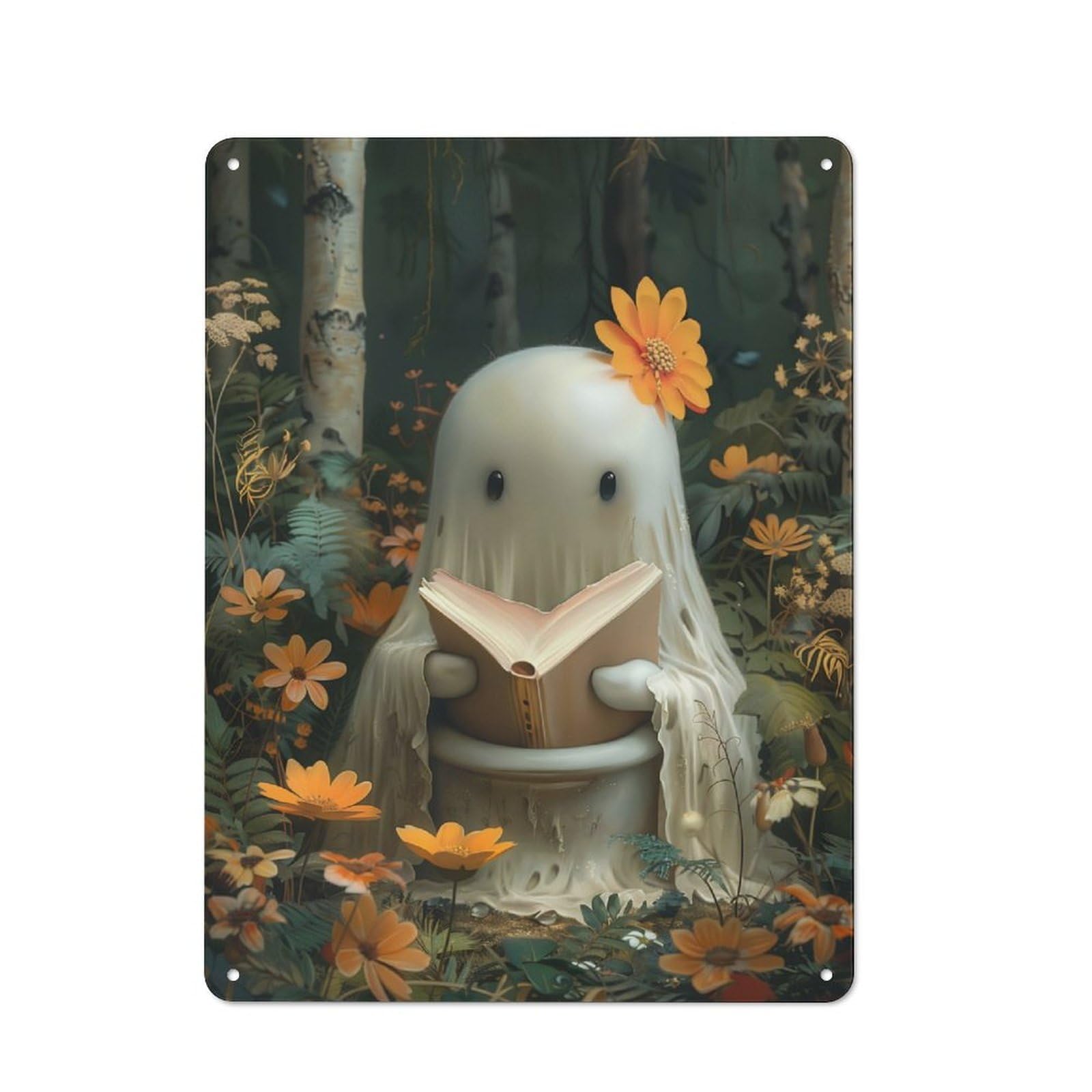 Tin Wall Plaque 40x30cm with Ghost Sitting on Toilett for Living Room Or Hallway, A Decorative Christmas Gift for Home Wall Decor Collectors