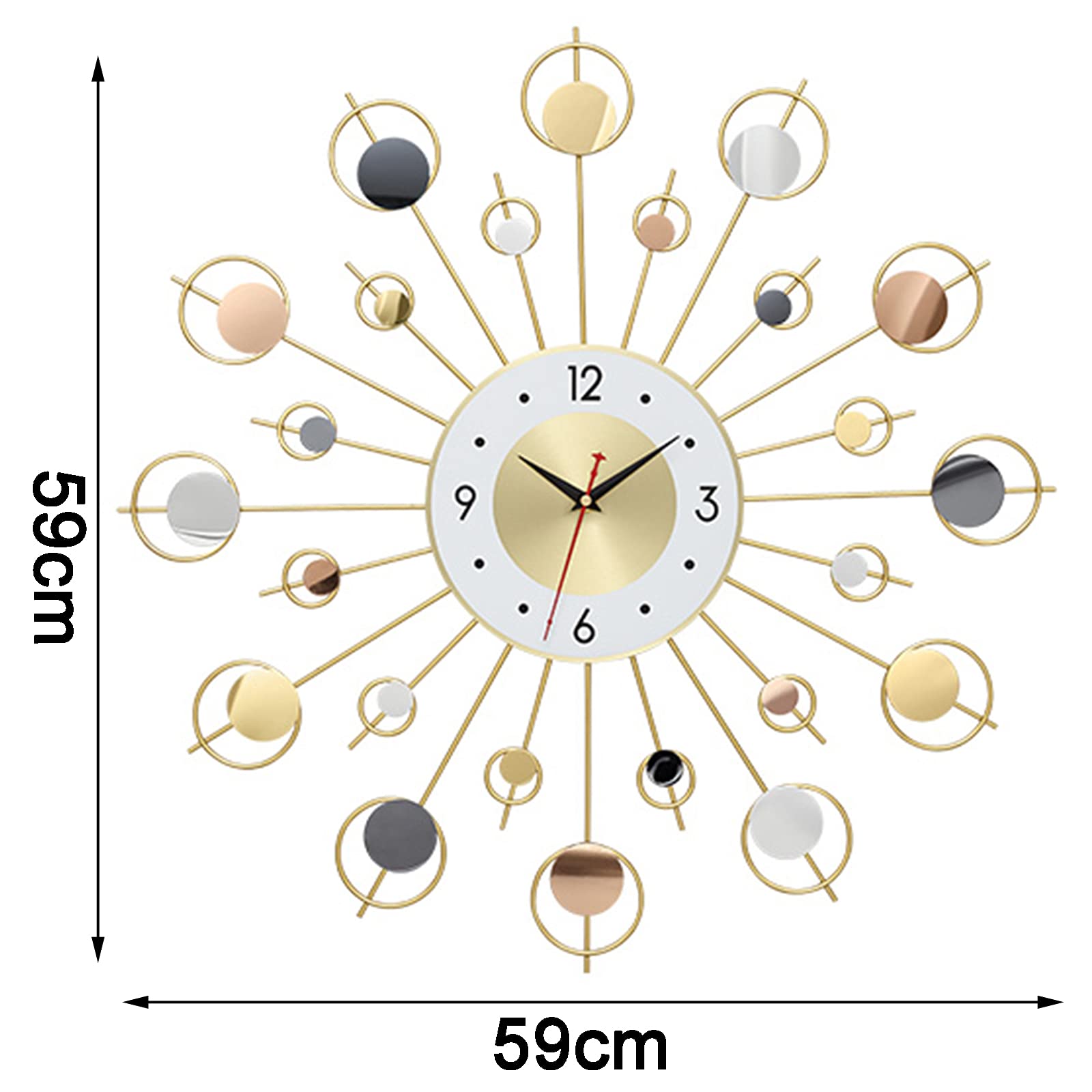 Reloj De Pared Artístico, Reloj De Pared Sencillo, Reloj De Pared De Metal 3D, Relojes De Pared De Cuarzo Modernos con Diseño De Rayos De Sol, Relojes De Pared Grandes Y,