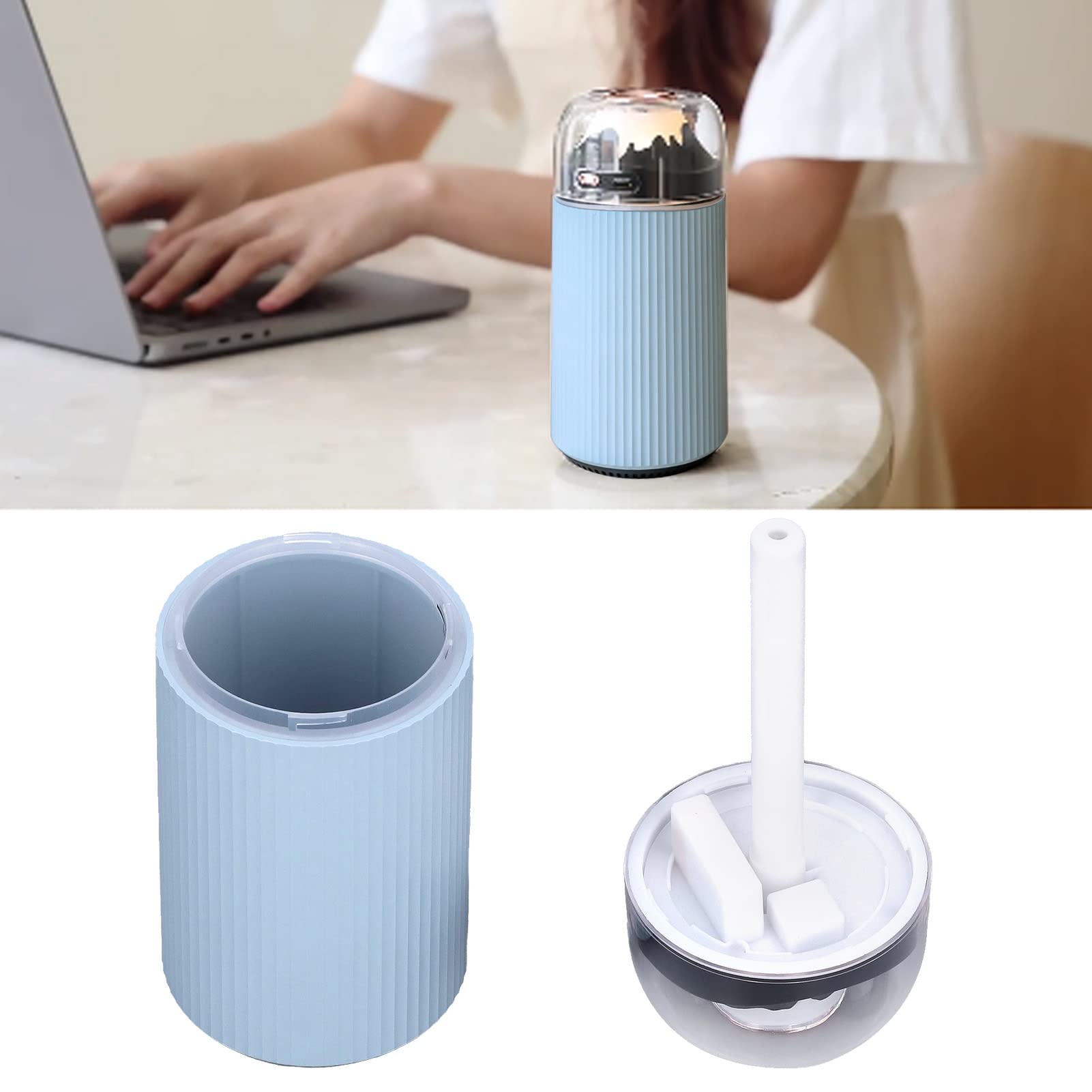 Umidificatore per piccola luce notturna 300ml Nebulizzatore portatile 2 in 1 Mini umidificatore per auto USB con luce notturna per ufficio 5V (Blue)
