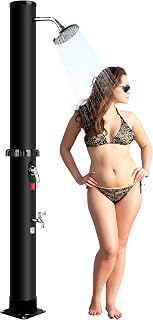 35 litros Ducha Solar de Jardín, con Grifo de Pie y Rociador de Lluvia Giratorio,Ducha de Piscina para Jardín, Piscina, Patio Trasero, Agua Caliente hasta 60 °C, sin Electricidad (35L)