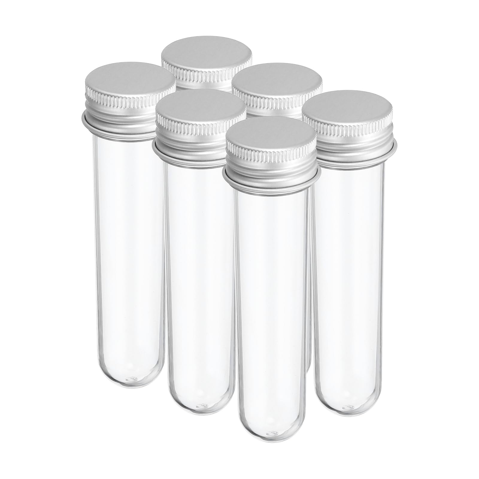 PATIKIL 30ml プラスチック試験管(ねじキャップ付き) 6個セット 109x24mm 科学的なパーティー 装飾 あめ ビーズ 入浴剤 実験用 シルバートーン