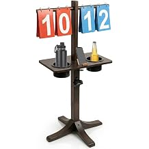 Cornhole Scoreboard with Drink Holder, Wooden Corn Hole Scoreboard with Bottle Opener and Phone Holder, Suitable for Sandbag Throwing, Beach Volleyball Tennis and Other Outdoor Games