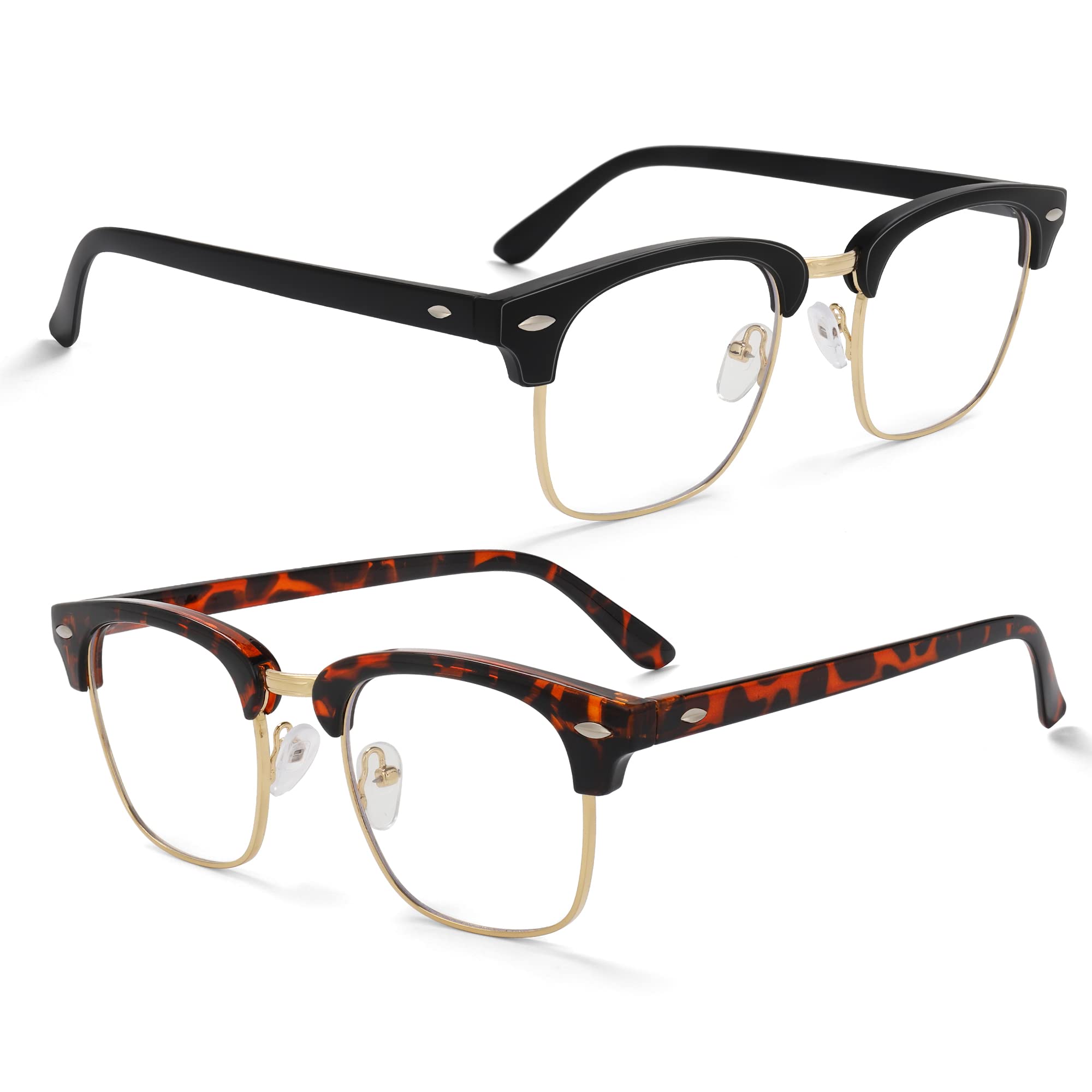 Blue Light Blocking Glasses, 2 Blue Light Glasses Semi-rimless Anti UV Clear Eyewear Computer Glasses for Men Women