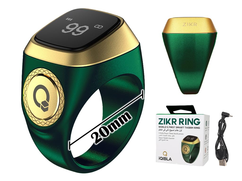 Tasbih Zähler Smart Ring,Digital Electronic Smart Ring Counter,Intelligenter Tasbih-Ring Zähler,Muslimischer Tasbeeh Smart Counter,Islamischer Ring Counter,Tasbeeh Smart Zähler (Grün,20mm)