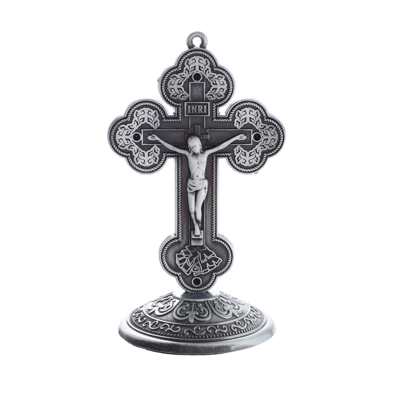 KOMI Crucifix Cross Metal Statue for Car, Car Dashboard Decorations Bless Driving Safety Gift for New and Old Driver, Christian Catholic Figurines, Religious Gifts Home Office Table Decor
