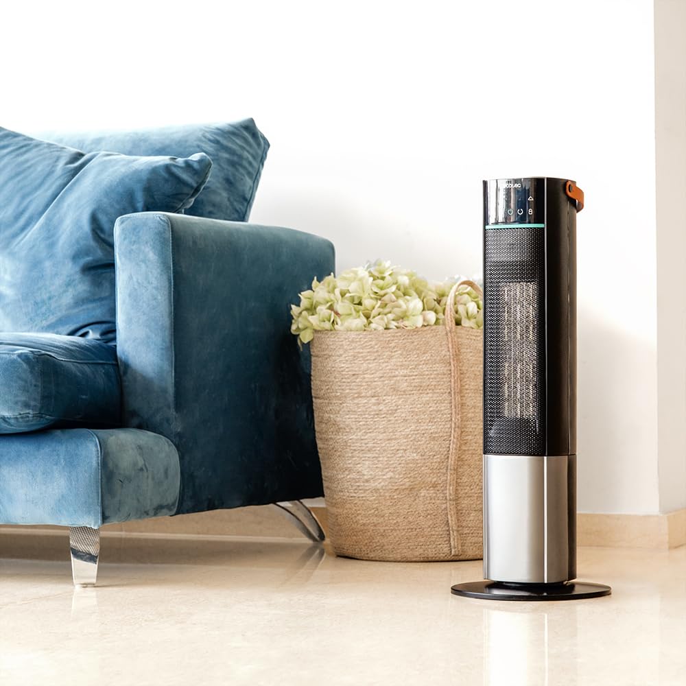 Cecotec Calefactor Eléctrico Cerámico de Pie ReadyWarm 2070 Max Ceramic Rotate Smart, 2000 W, Pantalla Digital, Control Táctil y Control remoto, Oscilación, 3 Modos, Termostato, 20 m²