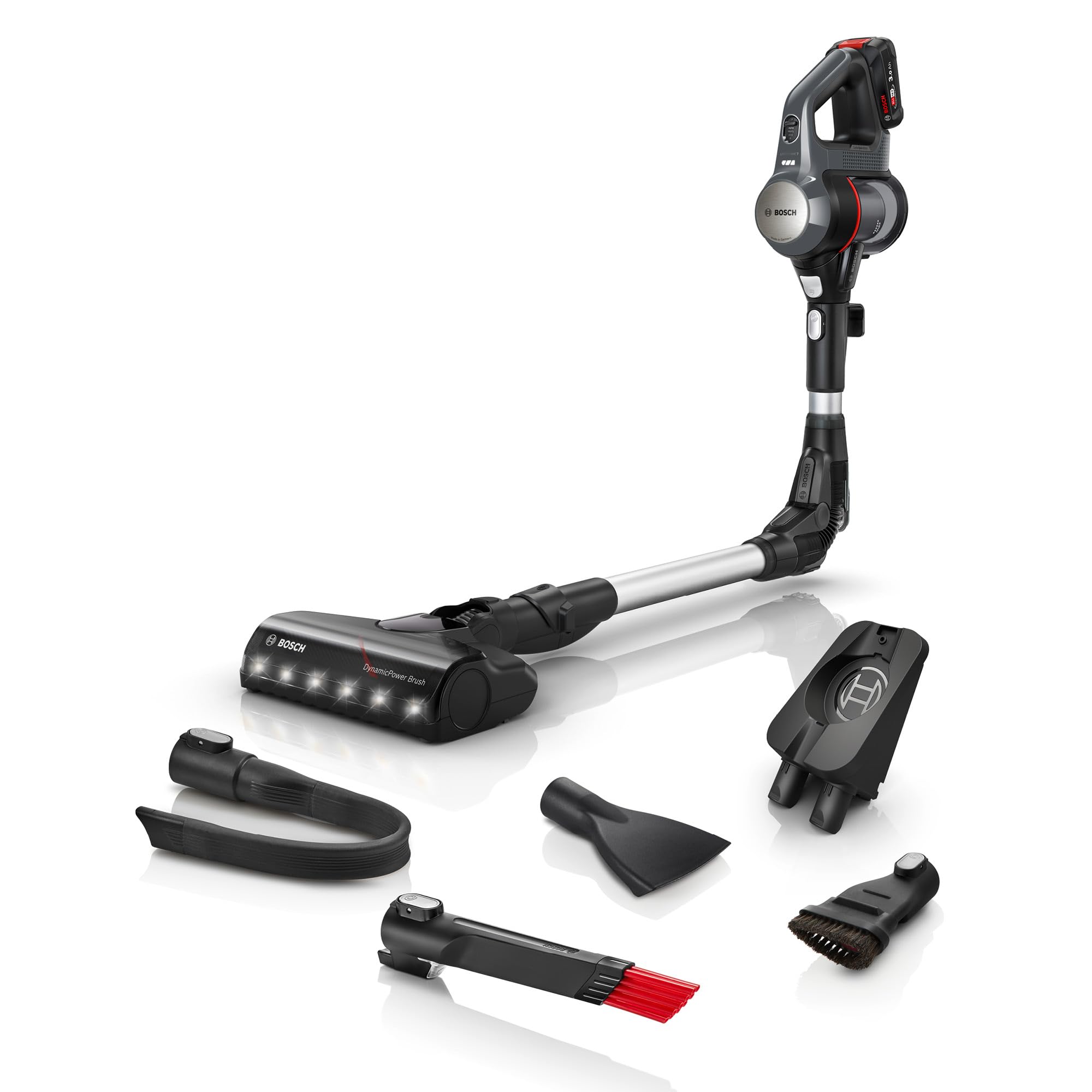 Bosch - Aspirador sin cable, Unlimited 7, pack de batería de 3.0 Ah, Tubo flexible, diseño ligero, accesorios, luces LED, granito oscuro, BCS711A