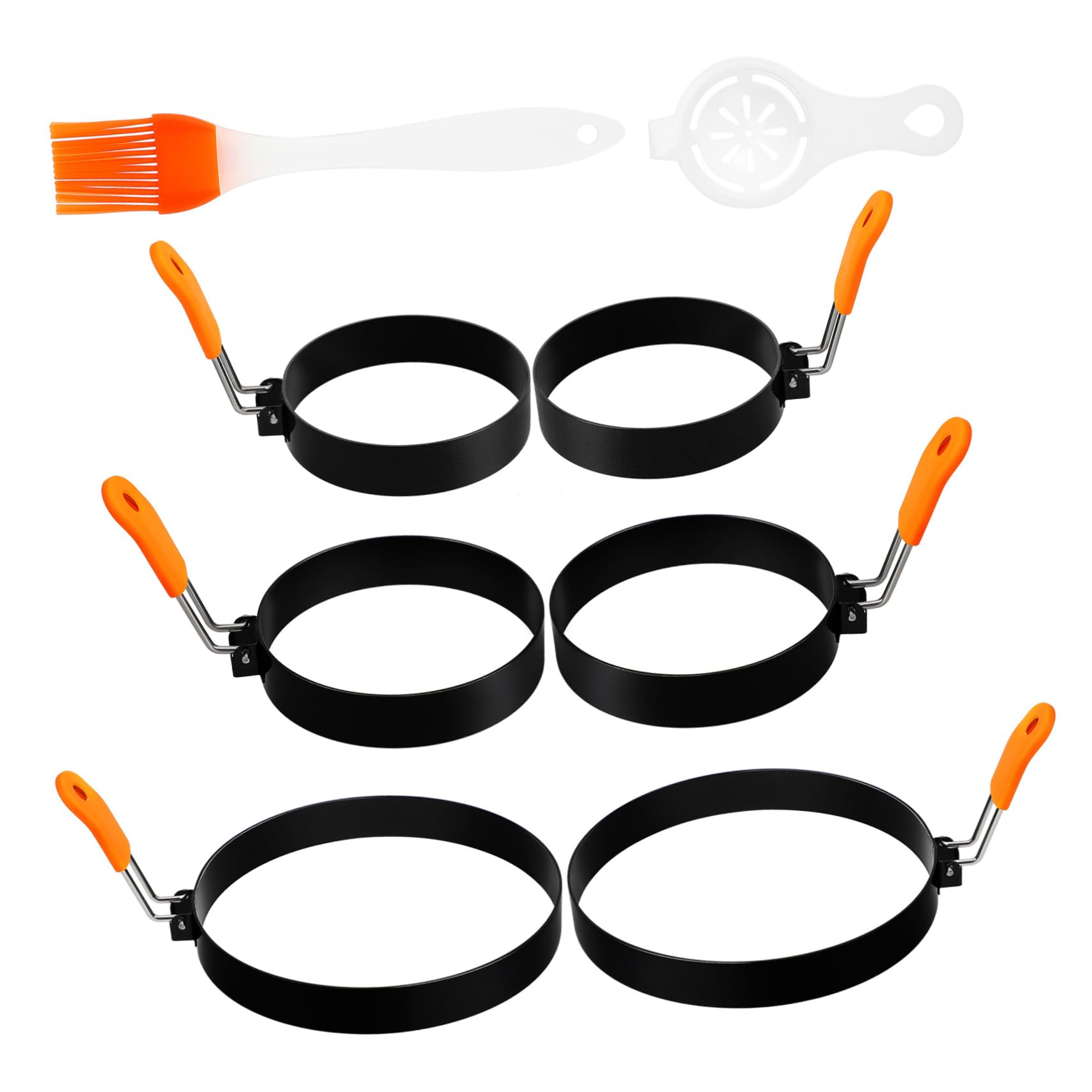 Cabilock 6 Pcs Stainless Steel Egg Rings Cooking Rings with Egg Separator Brush for Pancakes and Breakfast Sandwiches Easy Clean Multi Functional