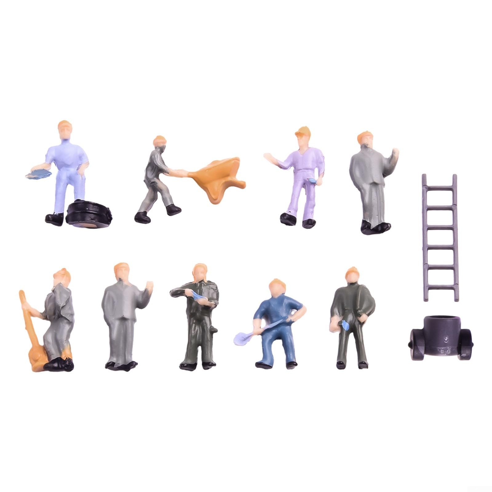 50Pcs 1:87 HO Scale Railway Model Worker Painted Figures With Bucket Ladder,For Train Scene Layout Landscape Sand Table Model,Making Decoration