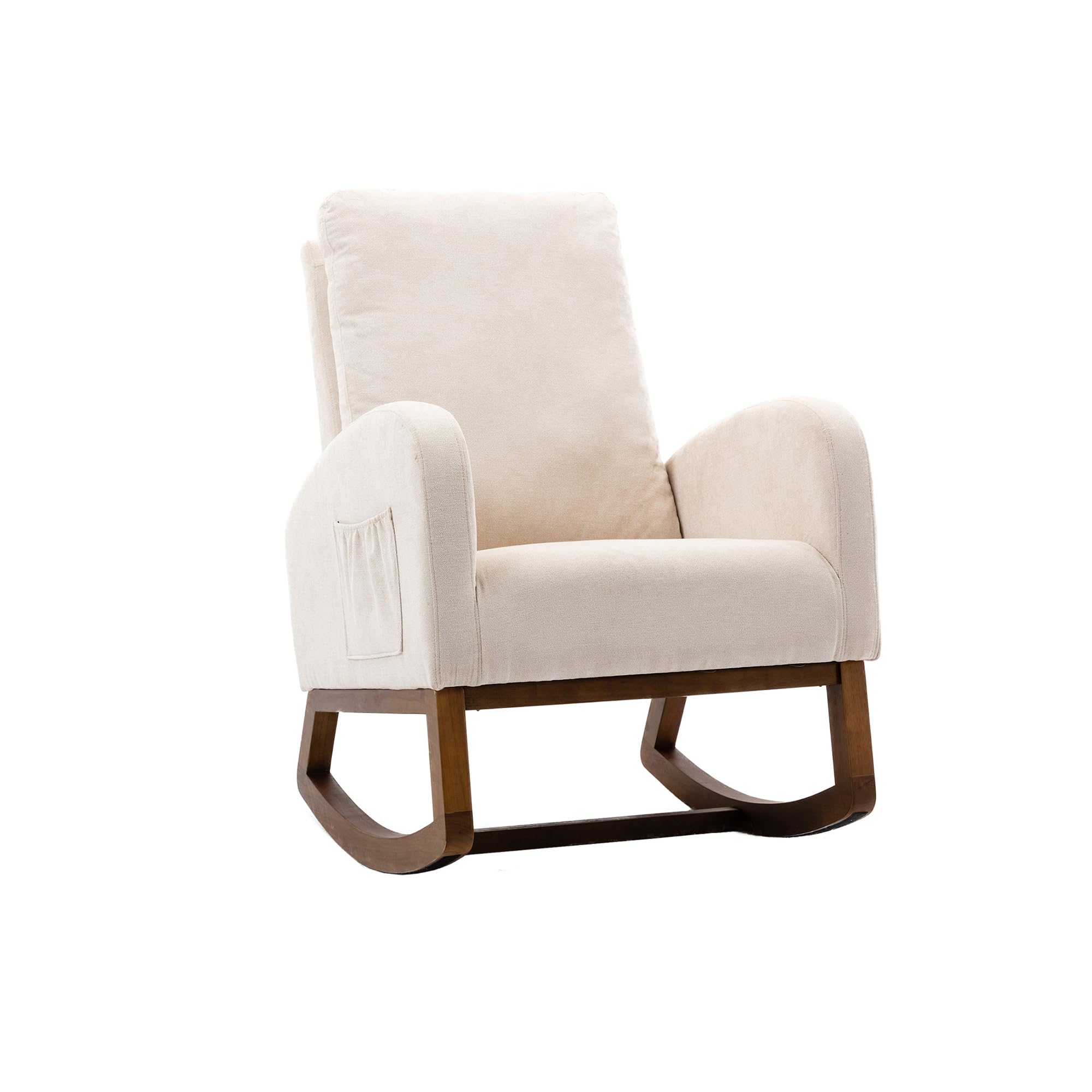 Silla mecedora acolchada para habitación infantil Glider Rocker para bebés y niños, sillón Comfy con bolsillo lateral, sillón de salón con respaldo alto (beige), yaoyi-01