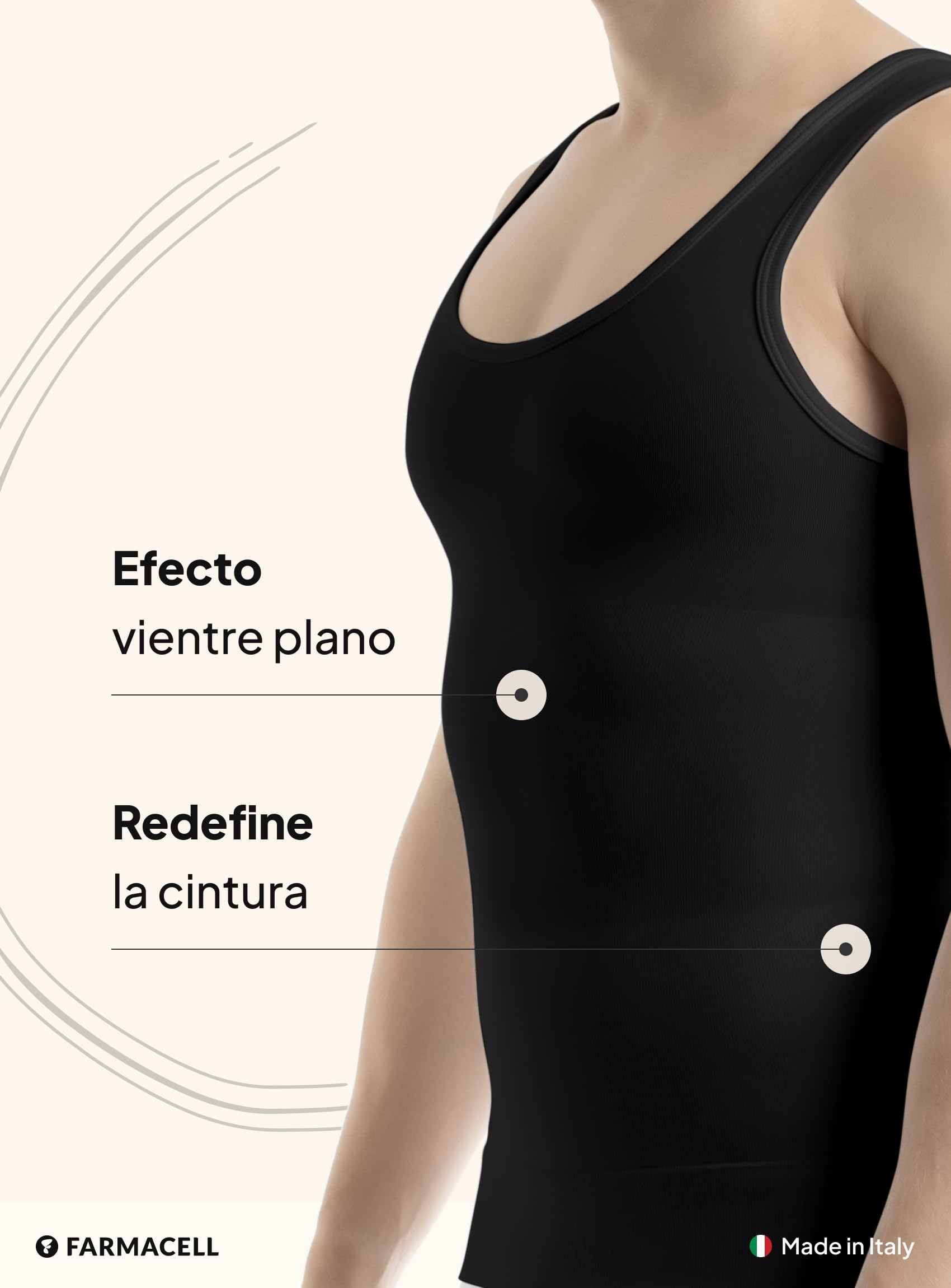 Farmacell Camiseta Reductora Hombre de Algodón, Control de Abdomen, Made in Italy, 417