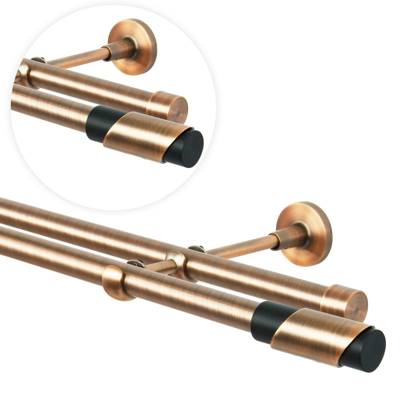 Gardinenstange 420 cm Wandmontage | Vorhangstange 2 läufig Ø 19mm | Kupfer Antik Vintage-Look Retro-Stil