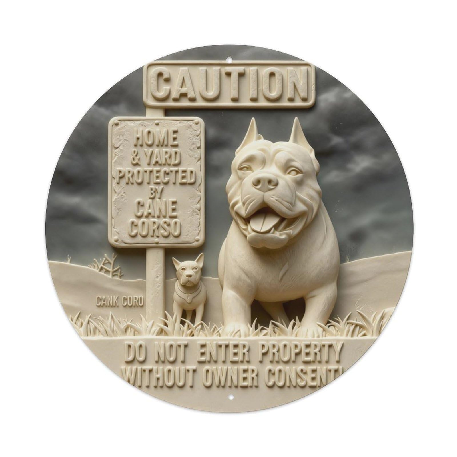 Caution Sign With Cane Corso Dog And Warning Text Round Metal Tin Sign Vintage Wall Decor, Bar Garage Cafe Kitchen Home Wall Art Poster 8x8inches