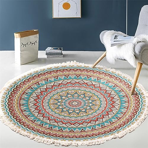 Tomifine Tapis Bohème en Coton Tressé avec Franges Mandala Motif Antidérapant - Tapis Décoration du Sol pour Chambre à Coucher, Couloir, Salon (80...
