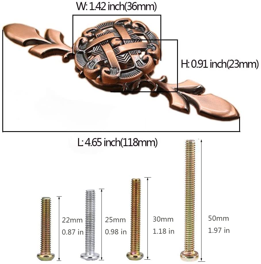 MayGreeny 10 Pack Antique Cabinet Knobs Cupboard Dresser Door Pull Round Drawer Handles with 4 Sized Screws for Furniture Kitchen Cupboard Closet Wardrobe (Red Bronze 118MM) - Image 2