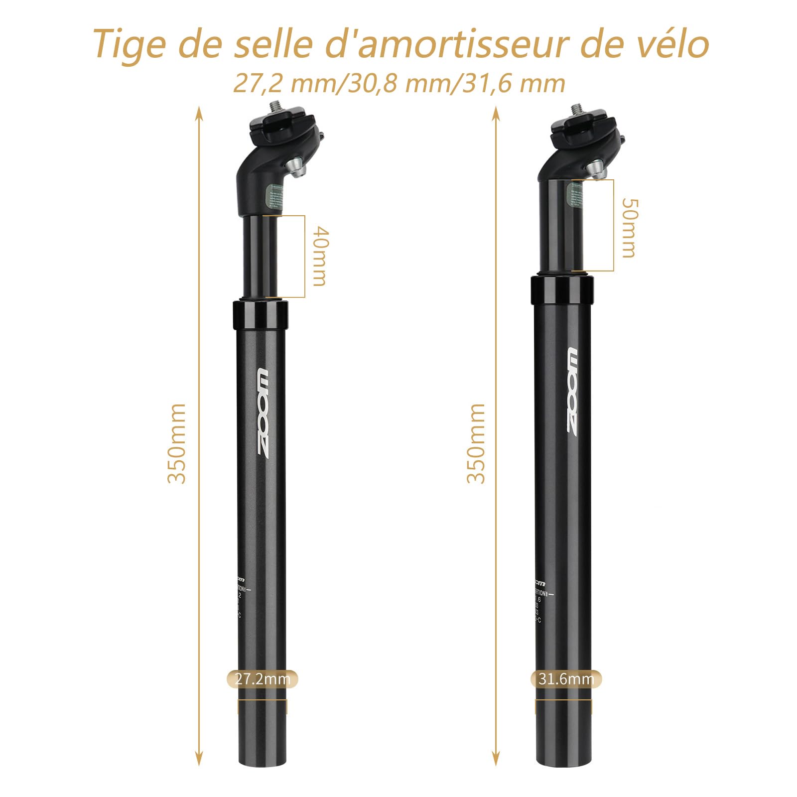 Tige de Selle à Suspension pour vélo,Tige de Selle à Suspension à Ressort, diamètre 27,2mm, 30,9mm,31,6 mm, adaptée aux vélos électriques,VTT,Descente, vélos de Ville