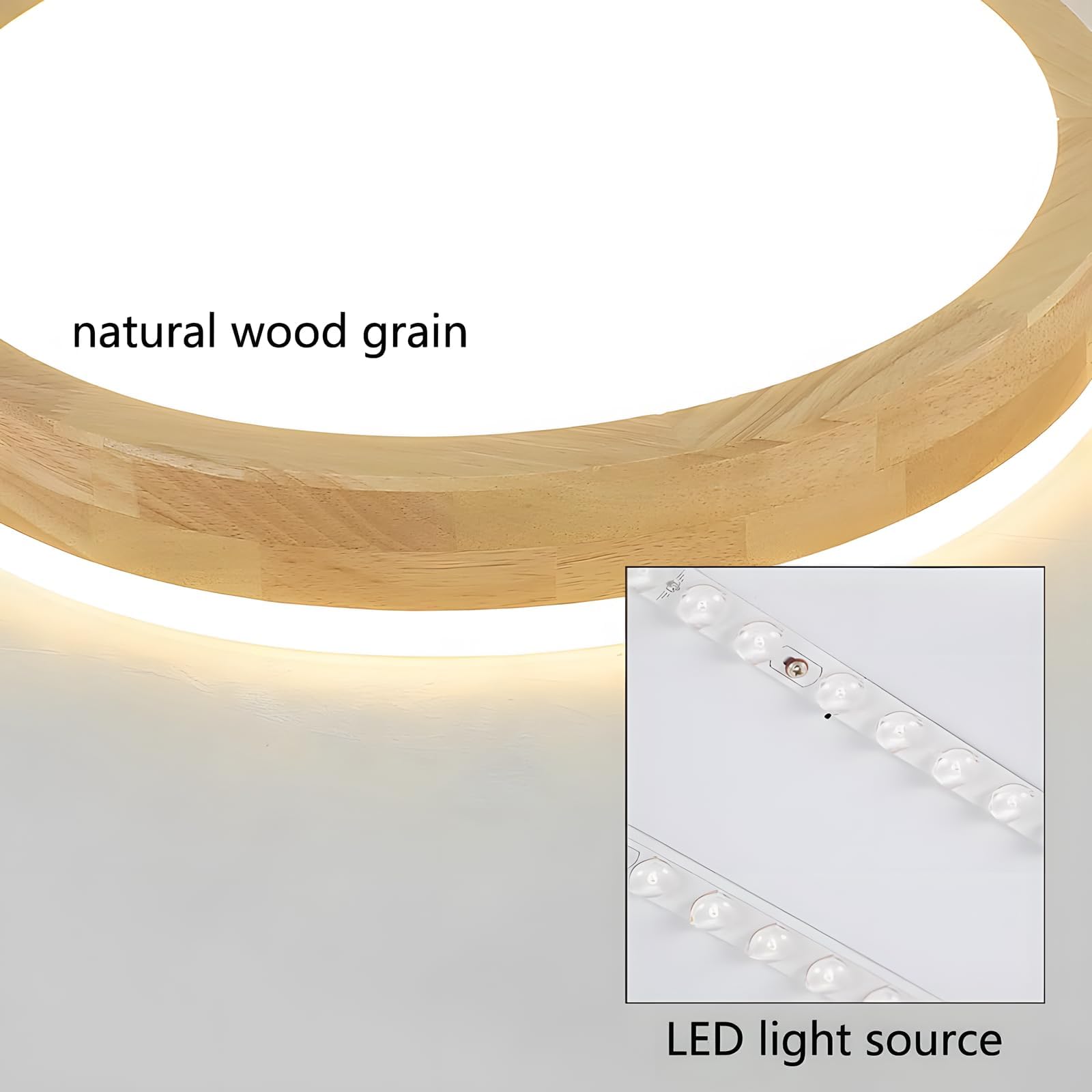 Lámpara techo LED madera, lámpara madera natural redonda con brillo superior de 360°| Regulable con mando distancia 2700K-6500K 30W | Salón Comedor Pasillo Hogar Oficina Habitación(Ø40cm)