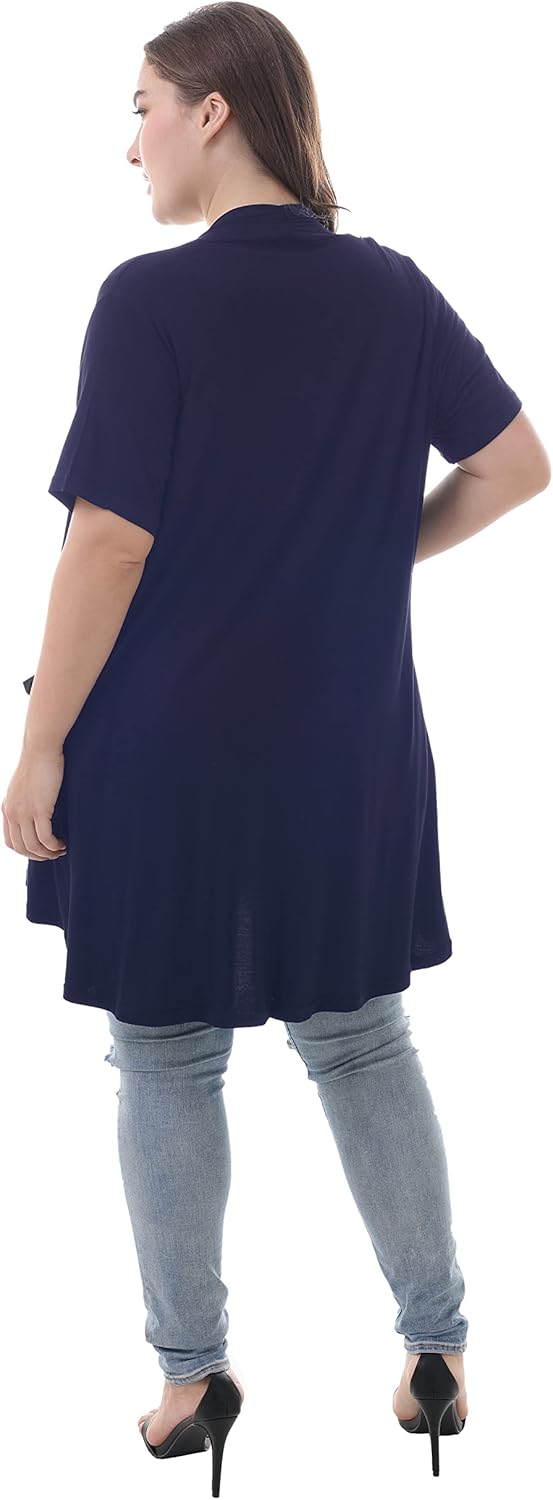 ZERDOCEAN Women's Plus Size Short Sleeve Lightweight Soft Printed Drape Cardigan with Pockets - Image 6