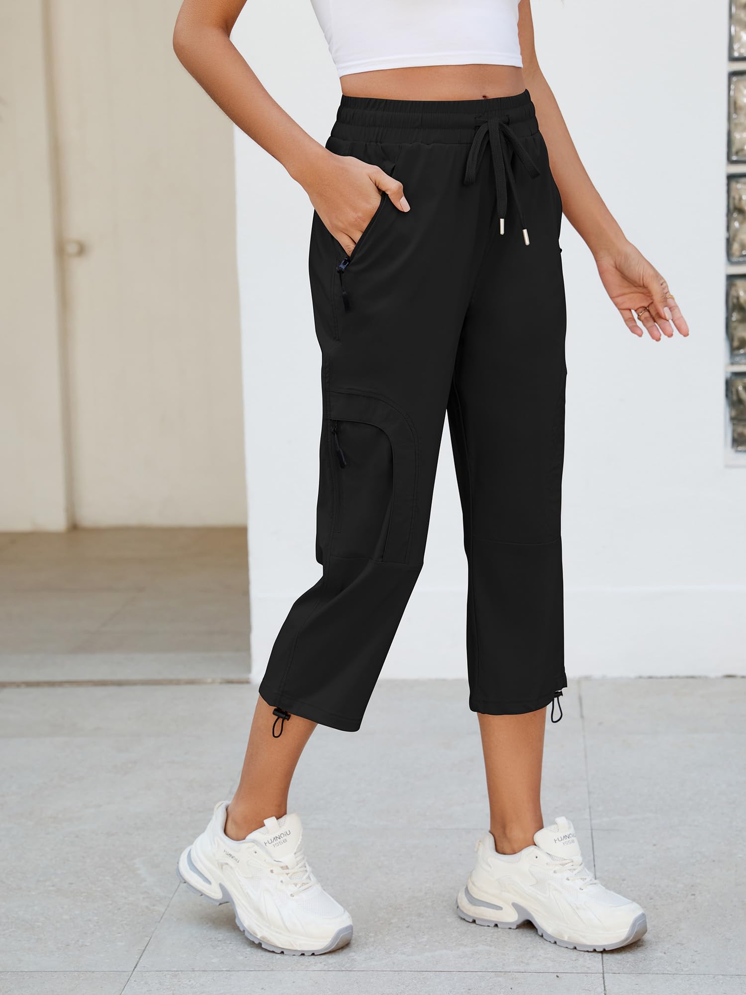 StylSense Caprihose Damen Sommer Casual 3/4 Hose Atmungsaktiv Outdoor Jogginghose Wanderhose Stretch Leichte Sommerhose mit Taschen